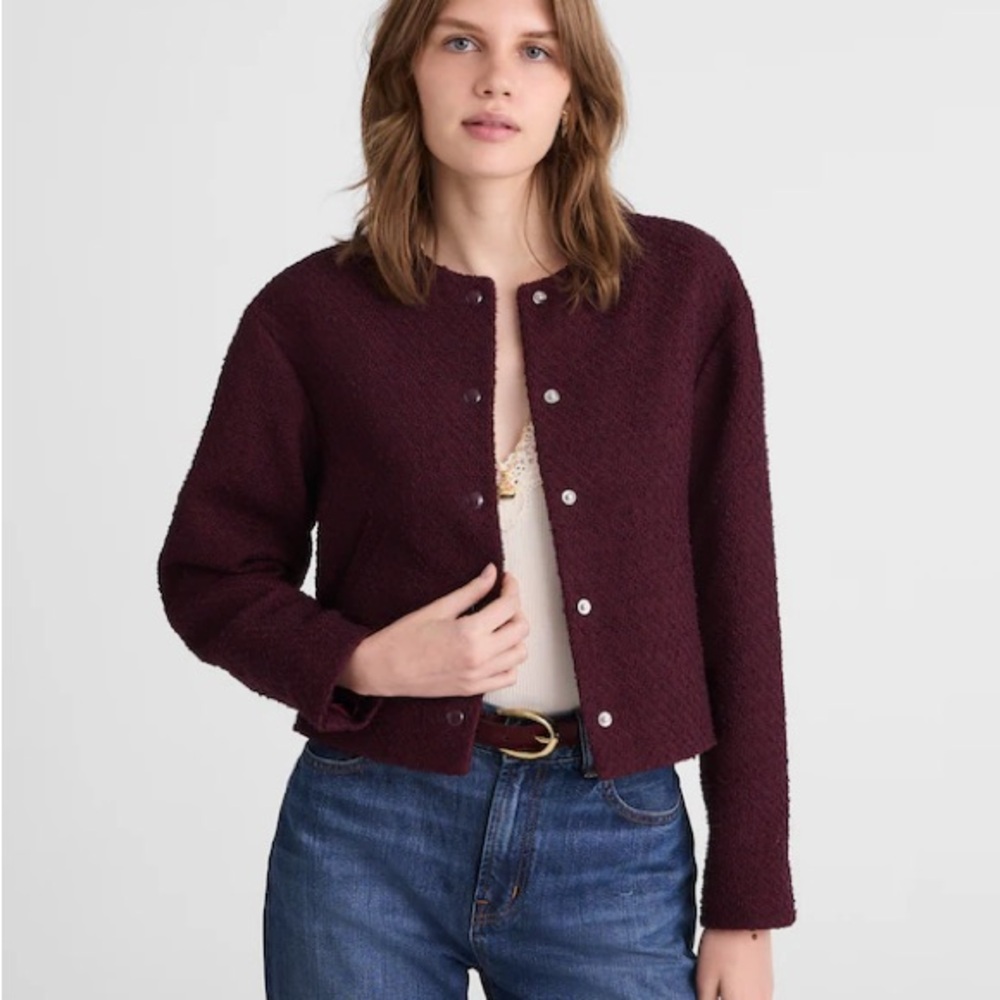 Madewell Deep Burgundy Tweed Snap-Front Jacket